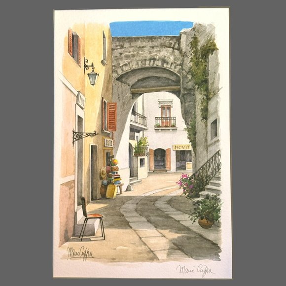 VINTAGE (1970s) MARIO CUPPA SIGNED "SORENTO" WATERCOLOR (EUC) - Picture 2 of 9